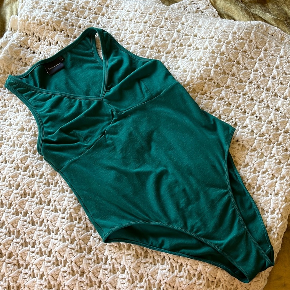 Green v-neck bodysuit